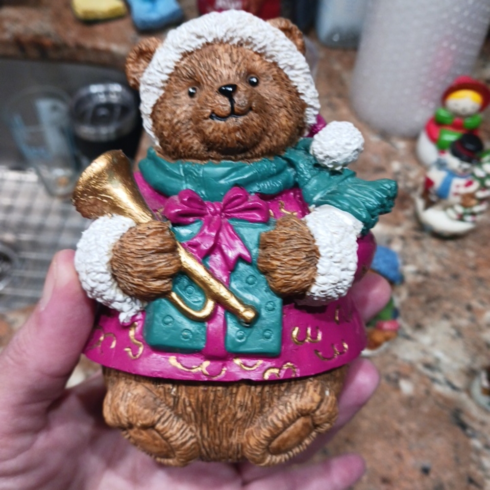 VTG CARLTON CARDS ROLY POLY 6" CHRISTMAS BEAR FIGURINE